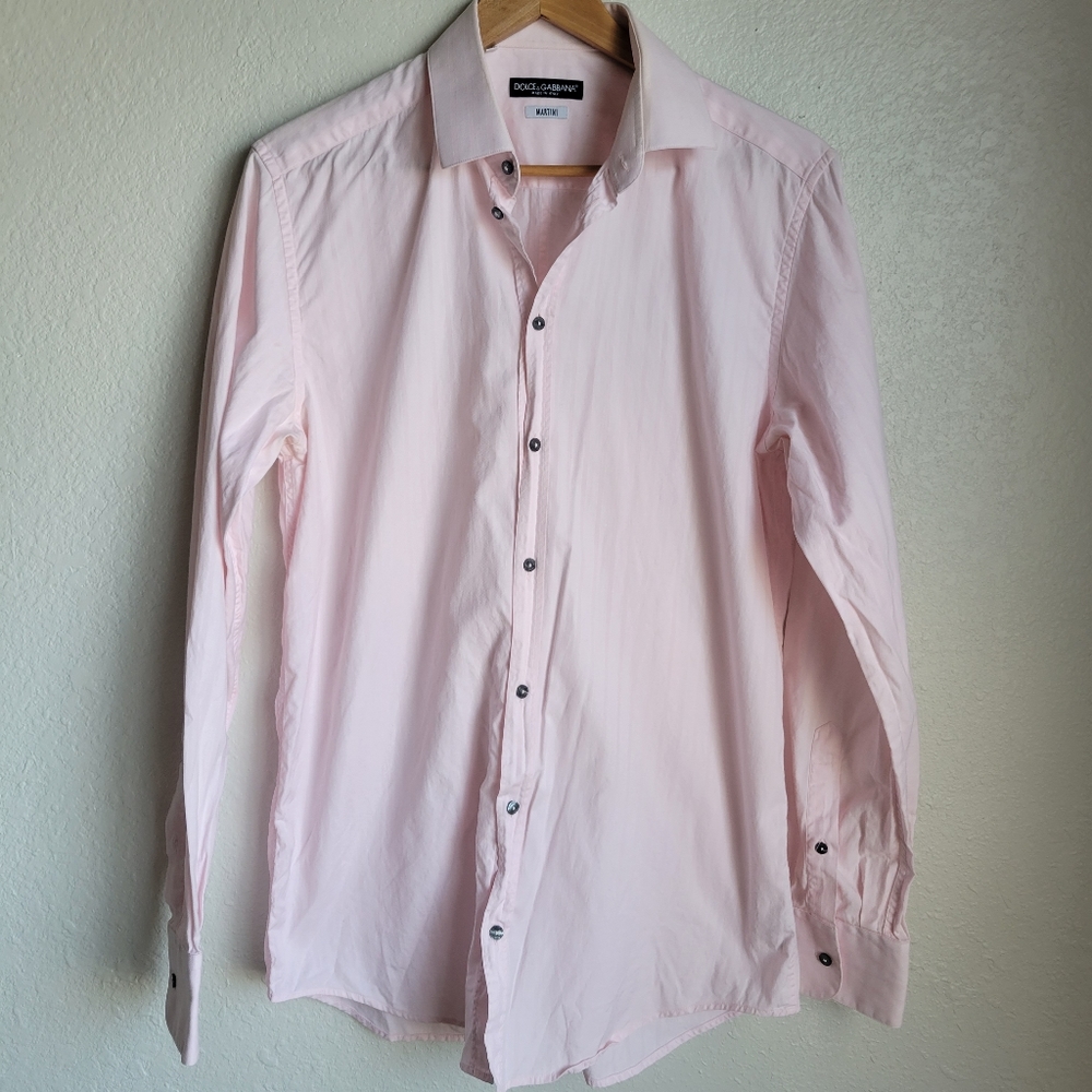 Dolce & Gabbana Pink Martini Dress Slim Shirt size 15 3/4 (small) Made in Italy
